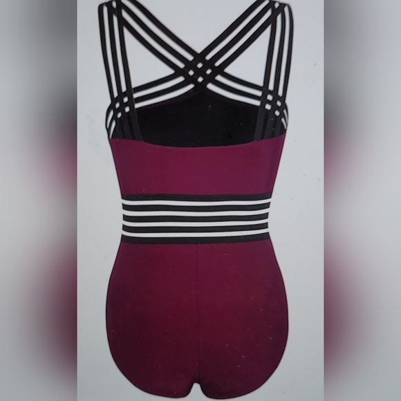 NWT SEXY HIDE AND SEEK PEEK A BOO DETAILED ONE PIECE SWIM MESH BURGUNDY  XL 14 - Picture 5 of 11